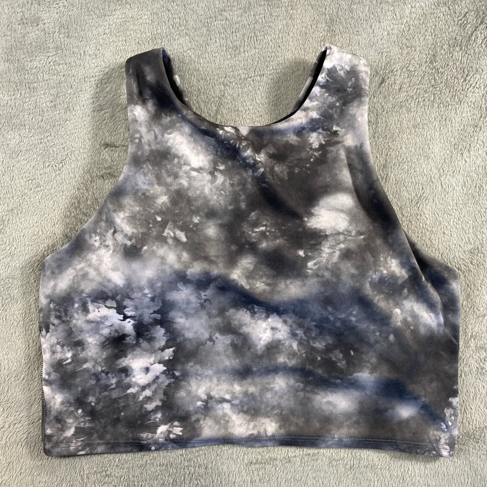 Athleta Conscious Crop Tank Women M Black White Tie Dye High Neck Racerback Top
